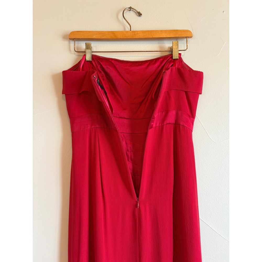 BCBGMaxazria Red Silk Gown Strapless Ruffle Tiered Formal Dress Y2K 100% Silk - Picture 8 of 16